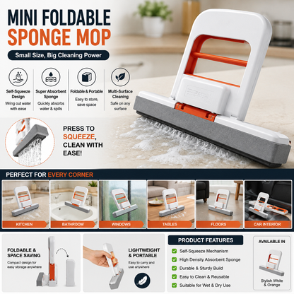 Mini Foldable Sponge Mop for Kitchen | Self-Squeeze Cleaning Mop | COD Available