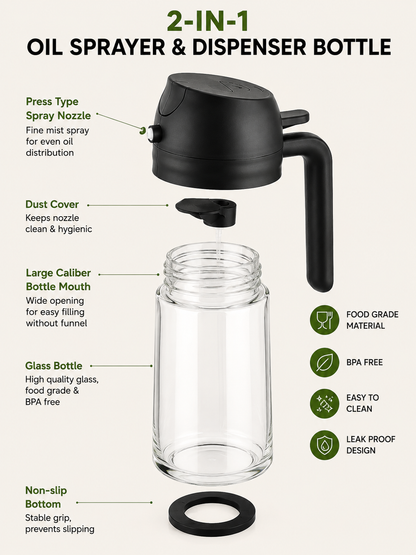 2-in-1 Oil Spray Bottle – Cook Healthier, Waste Less!