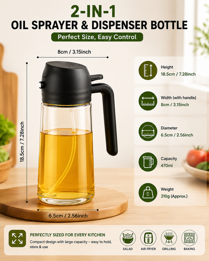 2-in-1 Oil Spray Bottle – Cook Healthier, Waste Less!